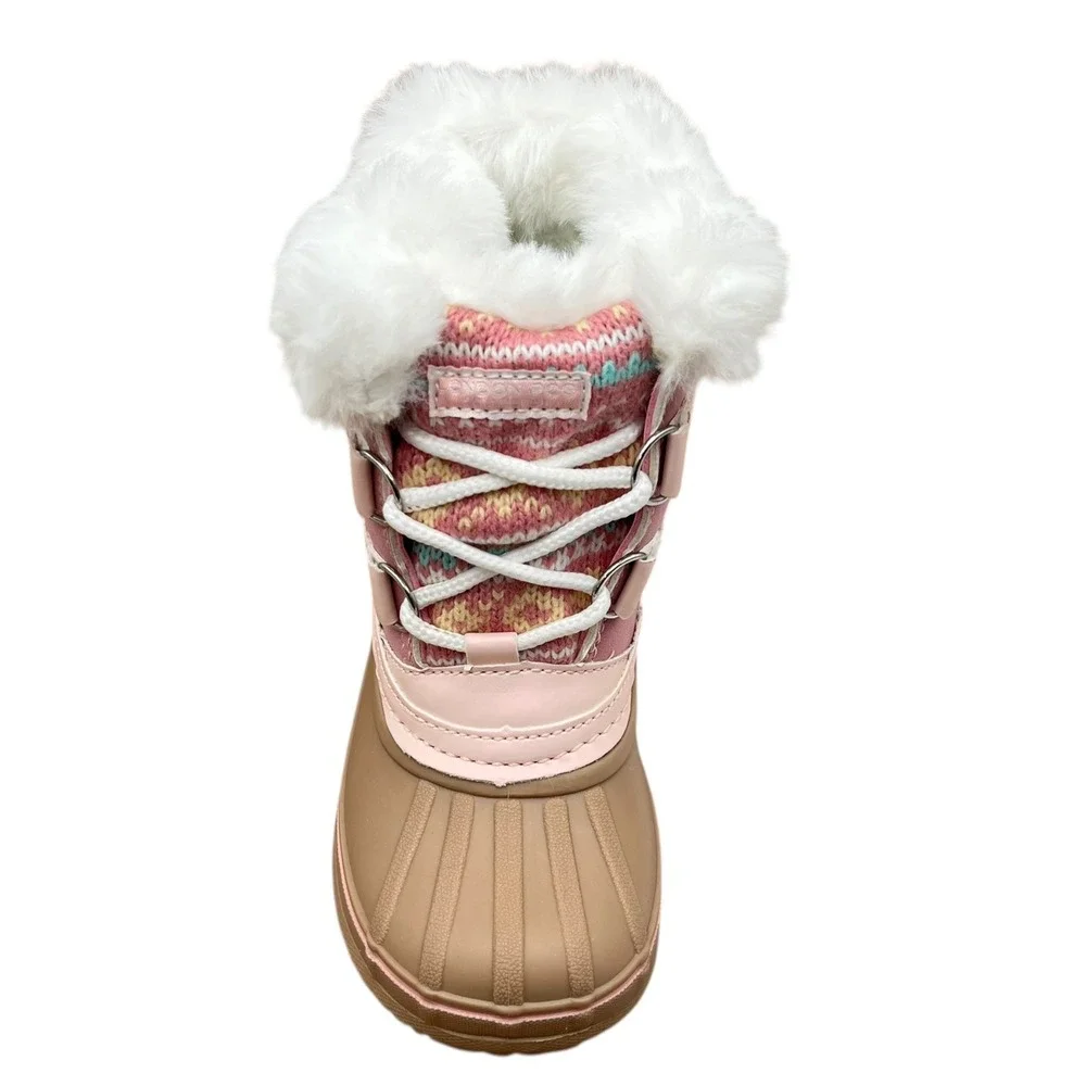 London Fog Toddler Girls Mid-Calf Snow Boots Size 9 Pink-Tan Faux Fur Waterproof